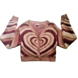 L.A. HEARTS Heart Print Knit Cardigan Eyelash Chenille Small/XS